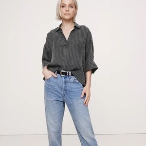 NWT Banana Republic Oversized Popover Top Black Stripe sz L Retail $90